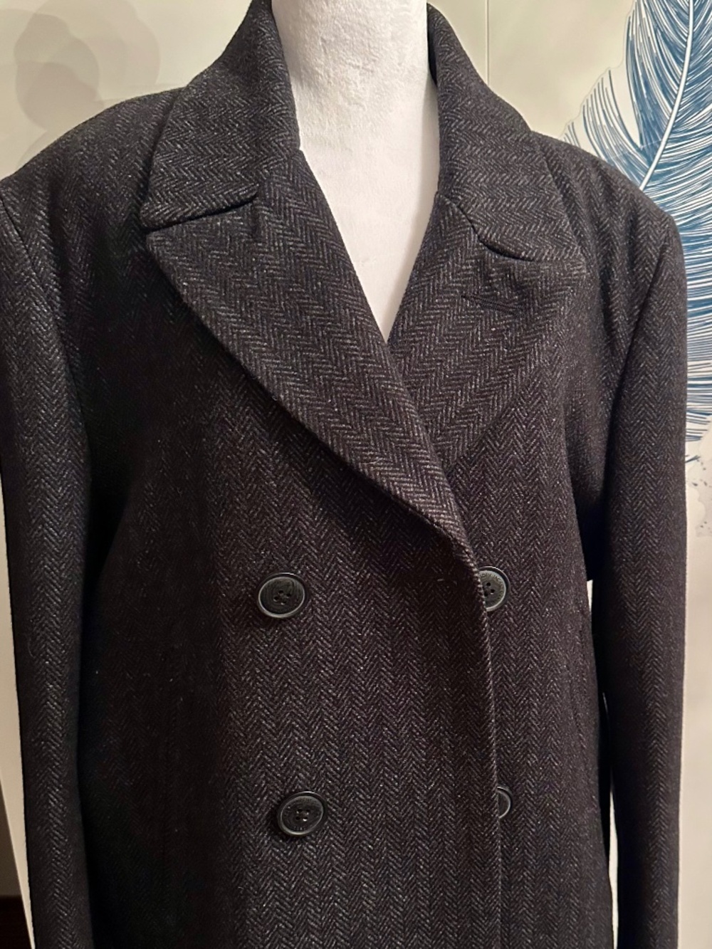 Superdry black herringbone wool blend pea coat in XXL #peacoat #herringbone